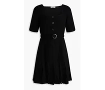 Belted pleated tweed mini dress - Black