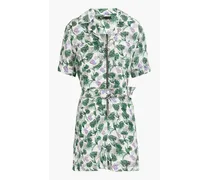 Belted floral-print woven playsuit - Green