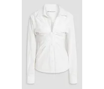 Ruched cotton-poplin shirt - White