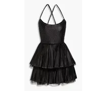 Crystal-embellished pleated leather mini dress - Black