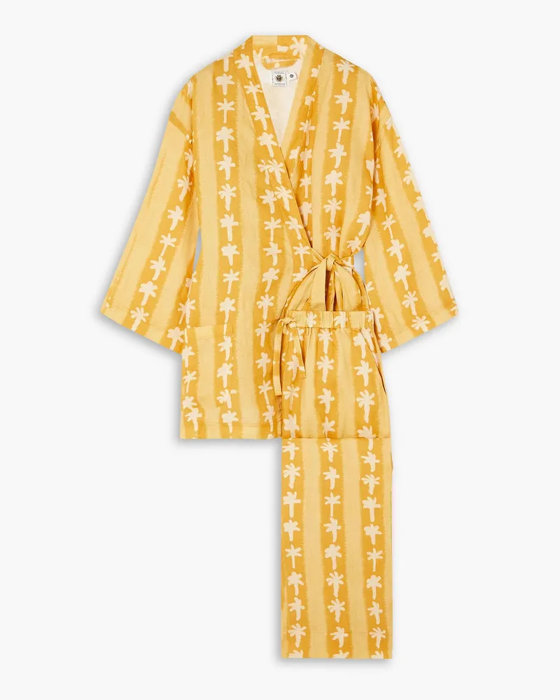 Desmond & Dempsey Printed linen pajama set - Yellow Yellow