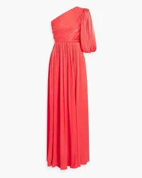 COSTARELLOS One-sleeve draped satin-jacquard gown - Orange Orange