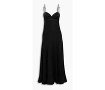 Crystal-embellished flared satin maxi dress - Black