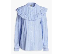 Ruffled striped cotton-poplin shirt - Blue