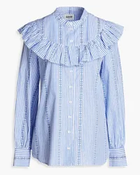 Claudie Pierlot Ruffled striped cotton-poplin shirt - Blue Blue