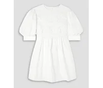 Guipure lace-paneled cotton-jacquard mini dress - White