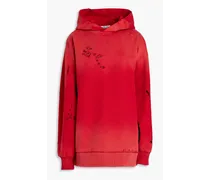 Fikka distressed embroidered cotton-fleece hoodie - Red