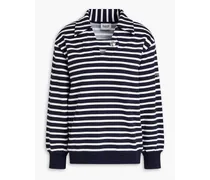 Two-tone striped cotton-blend fleece sweatshirt - Blue