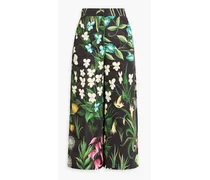 Floral-print satin-twill culottes - Black