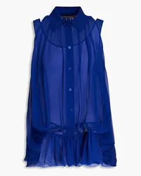 Alberta Ferretti Gathered silk-chiffon top - Blue Blue