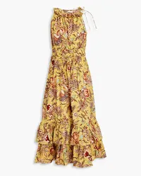 Ulla Johnson Delfina tiered printed cotton-poplin midi dress - Yellow Yellow