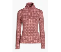 Jacquard-knit cotton-blend turtleneck sweater - Pink