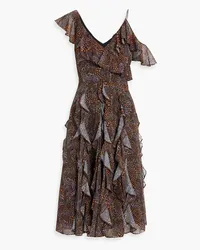 Mikael Aghal Ruffled metallic printed crepe de chine midi dress - Orange Orange