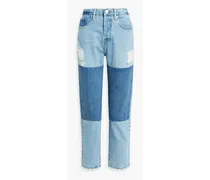 Le Original distressed patchwork high-rise straight-leg jeans - Blue
