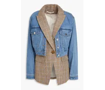 Keaton denim-layered checked cotton-tweed blazer - Blue