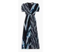 Lea printed silk crepe de chine midi dress - Blue