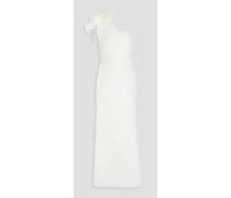 One-shoulder floral-appliquéd scuba gown - White