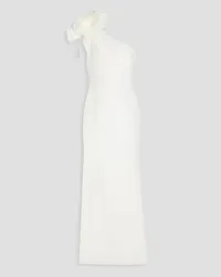 Badgley Mischka One-shoulder floral-appliquéd scuba gown - White White