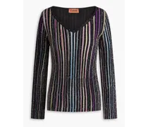 Metallic sequined crochet-knit sweater - Black