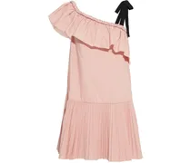 Ruffled pleated cotton-blend poplin mini dress - Pink