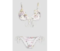 Ruffled floral-print bikini - White