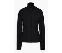 Appliquéd lattice-trimmed stretch-jersey jacket - Black