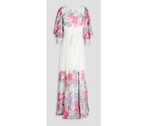 Floral-print chiffon maxi dress - White