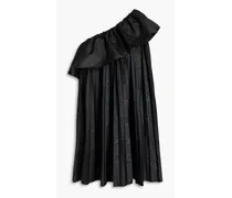 One-shoulder pleated moire mini dress - Black