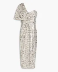 Badgley Mischka One-shoulder sequined jersey midi dress - Neutral Neutral