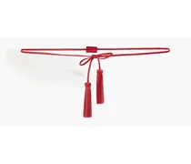 Tasseled braided leather belt - Red