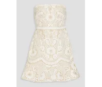 Agata strapless embroidered cotton-blend gaberdine mini dress - White