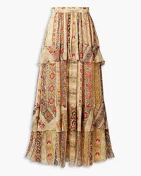 Etro Tiered floral-print silk crepe de chine maxi skirt - Neutral Neutral