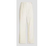 Pleated cotton-poplin straight-leg pants - White