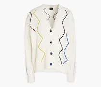 Embroidered cable-knit wool-blend cardigan - White