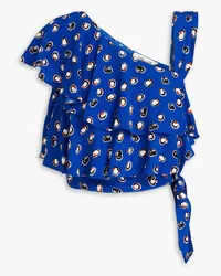 Diane von Furstenberg Chase tiered printed crepe top - Blue Blue