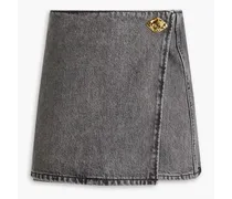 Faded denim mini wrap skirt - Gray