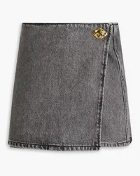 Ganni Faded denim mini wrap skirt - Gray Gray