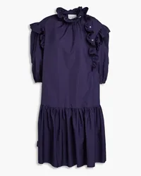 Kitsuné Bead-embellished ruffled cotton-poplin dress - Blue Blue