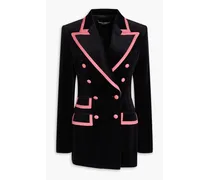 Double-breasted cotton and silk-blend velvet blazer - Black