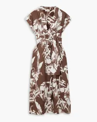 THREE GRACES Clarissa floral-print linen wrap midi dress - Burgundy Burgundy