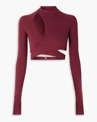 ALIX Dana cropped cutout ribbed stretch-modal top - Burgundy Burgundy