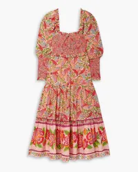 FARM Rio Shirred tiered printed cotton-voile maxi dress - Pink Pink