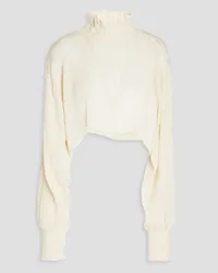 Savannah Morrow Amaia cropped plissé bamboo and silk-blend turtleneck top - White White