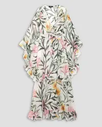 Pat Bo Jasmine belted ruffled floral-print crepon maxi dress - White White