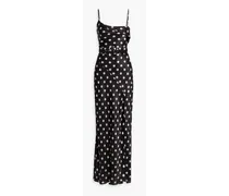 Belira draped belted polka-dot satin maxi gown - Black
