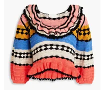 Ruffled crocheted cotton sweater - Multicolor