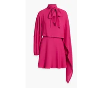 Pussy-bow draped silk-crepe mini dress - Pink