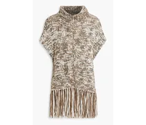 Sequin-embellished fringed knitted sweater - Brown