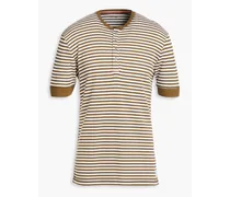 Striped cotton and modal-blend Henley T-shirt - Green