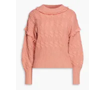 Fringed cable-knit wool and cashmere-blend sweater - Pink